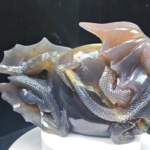 Agate Geode Dragon Carving with Golden Crystal Cave | RAYONEST