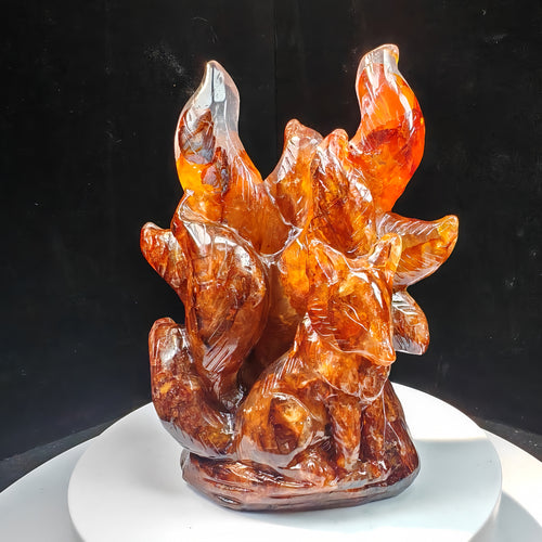 Fire Quartz Nine-Tailed Fox Carving | Kitsune Crystal Statue | RAYONEST